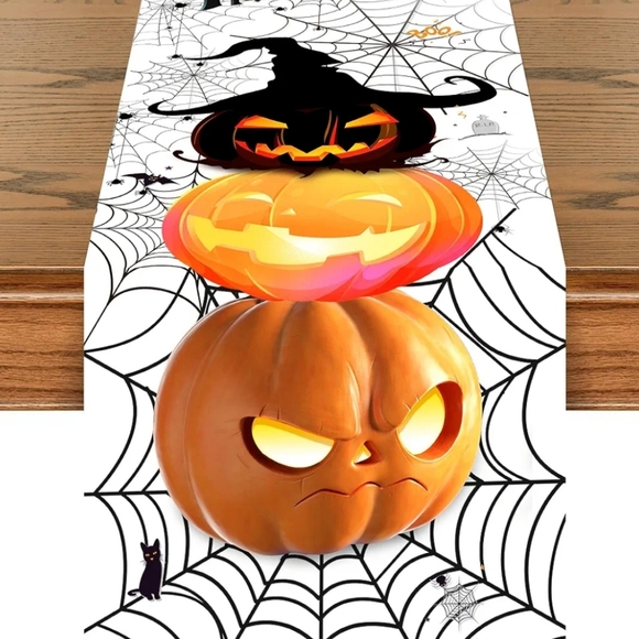 Cuteiush Halloween Pumpkin Spider Web Table Runner  13x72 Inches - Picture 1 of 6